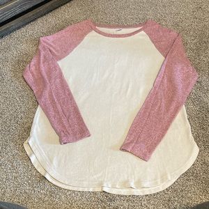 Old Navy long sleeve shirt, cream with pink sleeves
